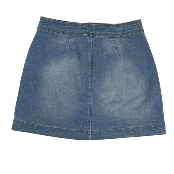 Blue Jean Denim Mini Skirt Button Front Pockets Size M Juniors Misses - Picture 3 of 10